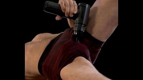 AIOnJon Stretching Reverie with Massage gun in Tight Shorts