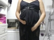 Patty crossdresser in black sheer dress
