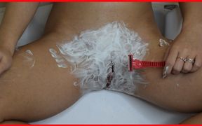 Shave Your Pussy with Trimmer and Razor with Shaving Foam Close-up!