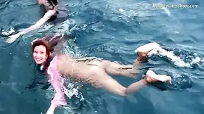 3 Hot Girls Swim And Have Fun In The Sea