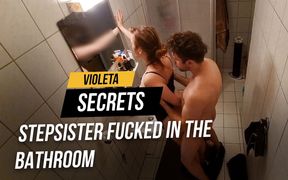 Stepsister fucked in the bathroom and almost got caught by stepmother