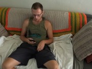Daddies boy strips, strokes moans and uses buttplug while watching porn