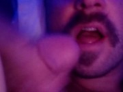 Boyfriend milks his partner's big dick for a fresh load while watching TV