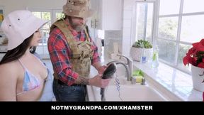 Horny Old Step-Grandpa Takes Out Innocent Gal