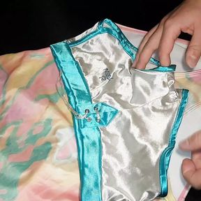 Swimsuit cum satin masturbation