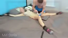 Bound cougar MILF STELLA gives a dirty sucking in her socks