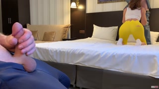 Amateur wife is fucking while cuckold husband is watching