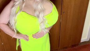CupKCindy Cindy Waring a tight yellow neon dress what's her big tits tit worship enjoy her curves have fun with me