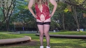 Big dick shemale got caught flashing her thick cock in public