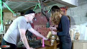 Melany Furie tries the fuck machine and fucked in her hairy pussy and tight ass