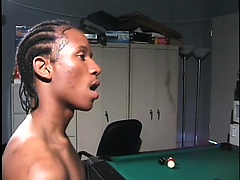 Two black guys blow each other's cocks and fuck hard on the pool table