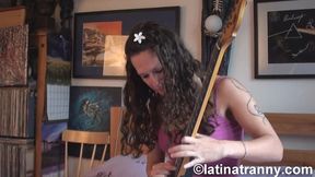 nikki montero playing the guitar with her balls, the photoshoot