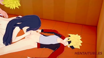 Boruto Naruto Hentai - Threesome Hinata is Fucked by Naruto while sucks Boruto&#039_s Dicks and They cums in her mouth and pussy