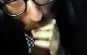 Bearded Guy Sucks Interracial Cock in a Public Restroom