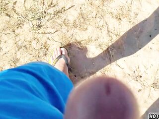 Compilation of a pair undressing and masturbating. Tugjob in public places - beach, shops.