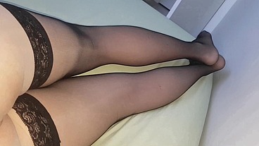 Dani_Leg is in sexy Black Stockings and Enjoys His Big Load