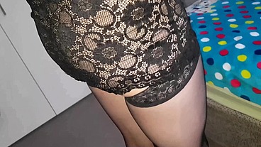 Dani_Leg is in sexy Black Stockings and Enjoys His Big Load