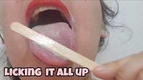 Red Lips Ice Cream Lick – Slow Tongue Tease While Eating Creamy Vanilla