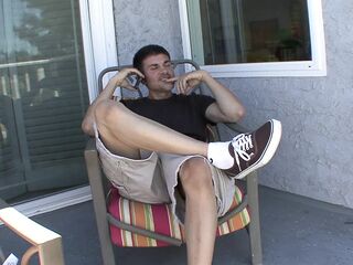 Delightful tattooed teen banging his ramrod