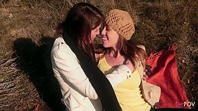 Sharing A Gentle Kiss Outdoors The Lesbian Couple Gets Heated And They Take Out Their Strapon
