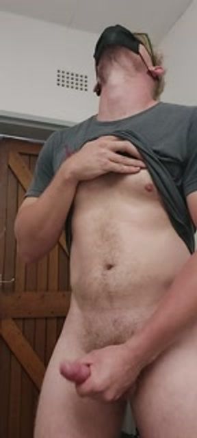 On leave and working at home wanking in the garage