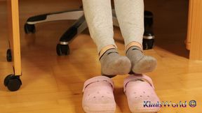 Dirty Grey Sneaker Socks in Pink Clogs - Casual Foot Tease