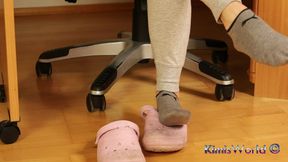 Dirty Grey Sneaker Socks in Pink Clogs - Casual Foot Tease