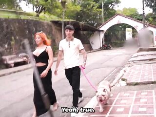 Influencer ends up screwing a redhead with giant bazookas - what a jock this guy has!