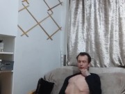 Very skinny risks going to kitchen at night and shows off his skinny ribs and wanks