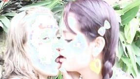 ”Lesbian teen whore plays with blondes beaver”