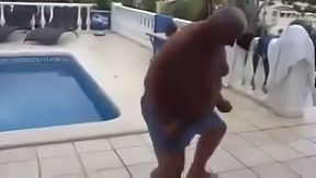 Fat Latin Daddy Strips Outdoors with His Bear