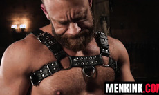 Bound Ethan Sinns submits to bearded Brogan rough bareback domination