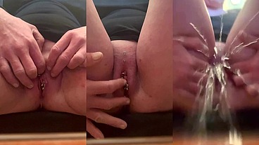 Squirting Pee Strong Stream After Orgasm by Rubbing My Pierced Clit