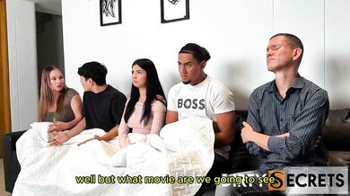 Stepbrother Deep Throats Brunette Teenage Step Sister While Blonde Stepmom Watches Cum In Mouth Living Room