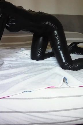 MILF in Condom-laced Latex Catsuit and Heels Fucked in All Her Holes