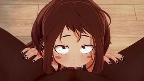 Ochako Uraraka Swirling Her Tongue Around Big Black Dick