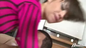 Skinny whore has two massive cocks for ass and pussy