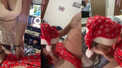 Debora teases Wellington between white lace and her deep Christmas blowjob