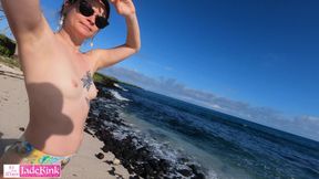 Amateur couple public beach flashing and blowjob