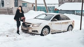 CAR STUCK Ellie got stuck in the snow trying to turn around