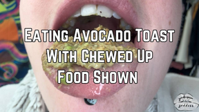 Close Up Open Mouth Eating Avocado Toast