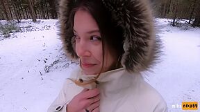 Flirtatious Mihanika69s Winter Outdoor Clip