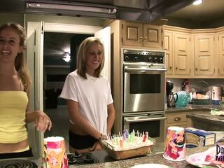 Intimate home movie angels show bazookas butt & widen their vaginas at a birthday