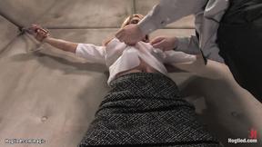 ”Hogtied blond machine banged by doc”