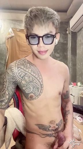Cute Inked Boy Teasing, Masturbating, and Cumming for His Webcam Viewer   Clip 3
