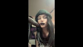 Tiny goth girl rides BBC while snow bunny watches in solo teasing