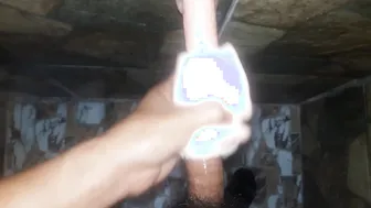Amateur guy docking his big dick with a dildo and stroking