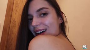 Brunette in Stockings Gets Fucked in the Bathroom at New Years Eve Party