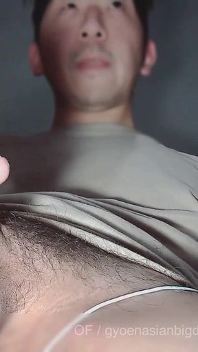 Asian shows his face for the first time and takes out his huge cock and ends up ending up like a volcano.   Clip 1