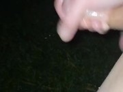 Jerking off & cumming with condom on neighbor's backyard, gazebo & patio! Risky public masterbation